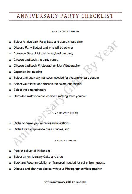 50th Wedding Anniversary Party Planning Checklist