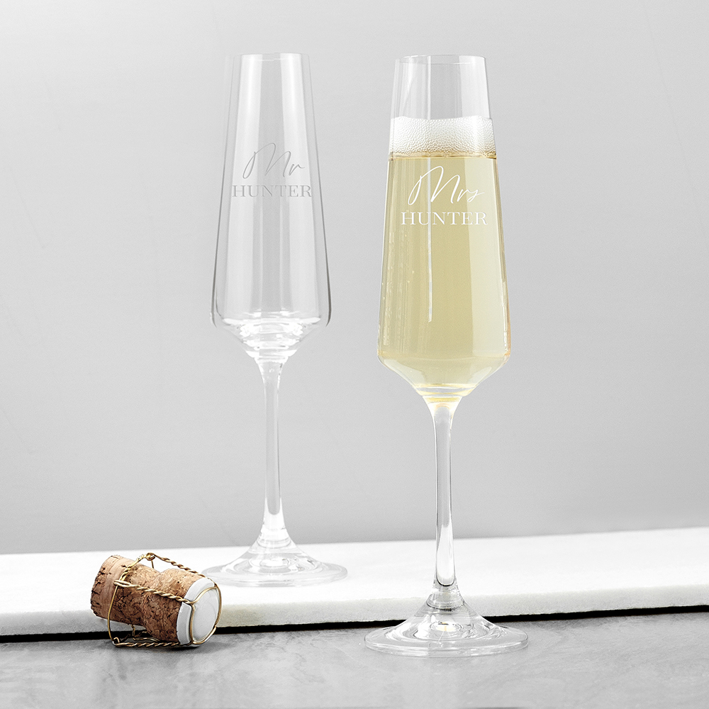 Couple's personalized Champagne glasses